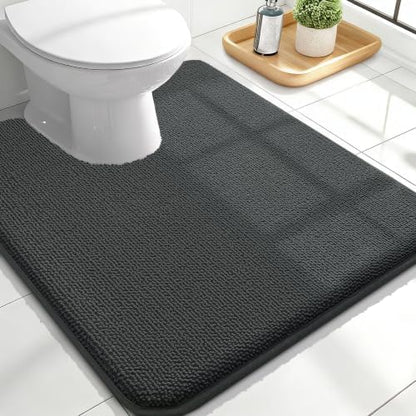 OLANLY Memory Foam Bathroom Toilet Rugs U-Shaped 24x20,Soft Mat, Dark Grey
