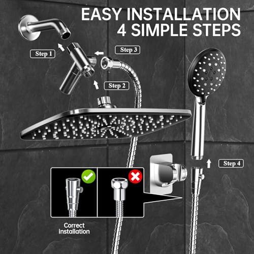 Veken 11.8“ Rain Shower Head with Handheld,Dual High Pressure Shower Heads