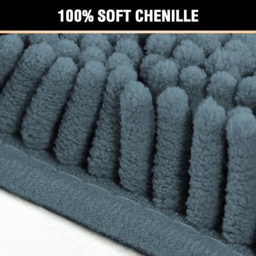 H.VERSAILTEX Bath Mat Bathroom Rug Bath Rugs for Bathroom Non Slip Bath Mats Extra Thick Chenille Rug 17" x 24" Absorbent Soft Shaggy Washable Dry Fast Plush Rugs for Bathtubs - Stone Blue