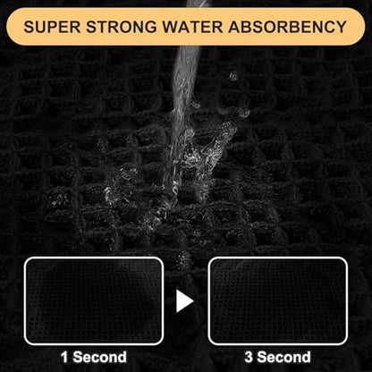 IM HOME Extra Large Waffle Bath Mat, Boho Bathroom Rugs Absorbent Non Slip, Ultra Soft Bathroom Mat, Machine Washable Knit Bath Rugs with Herringbones for Bathroom, Bedroom, Kitchen, 5'x2', Black