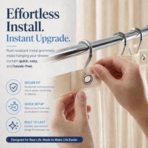 EHZNZIE Beige Shower Curtain Liner 72x72, PEVA Waterproof Bath Curtain, No Chemical Smell, 3 Weighted Magnets, Durable with Rustproof Metal Grommets
