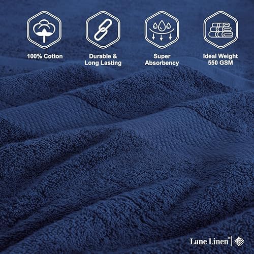 LANE LINEN Bath Sheet Set 100% Cotton 4 Pack Oversized Soft - Navy