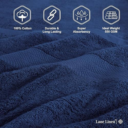 LANE LINEN Bath Sheet Set 100% Cotton 4 Pack Oversized Soft - Navy