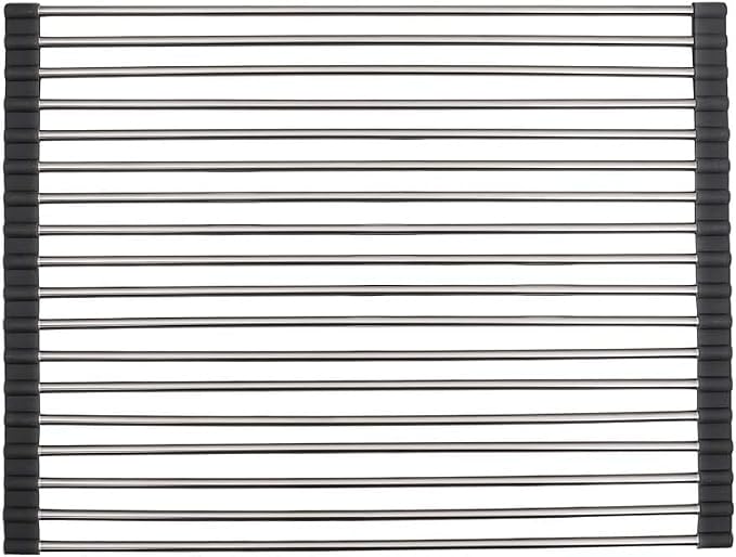 Strictly Sinks Stainless Steel Roll Up Dish Drying Rack – Silver 16 Inch Over The Sink Drying Rack Ideal for Apron Workstation Sinks Only – Multipurpose Foldable Dish Rack (16-3/8″ x 13″ x 3/8″)