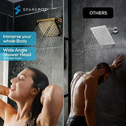 SparkPod Rain Shower Head, 6 Inch Square, Egyptian Gold Finish