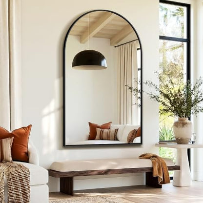 Delma Arched Bathroom Mirror, 55"x35", Black