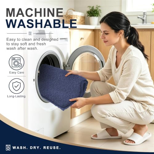 OLANLY Microfiber Bathroom Toilet Rugs U-Shaped 24x20, Soft Bath Mat, Navy