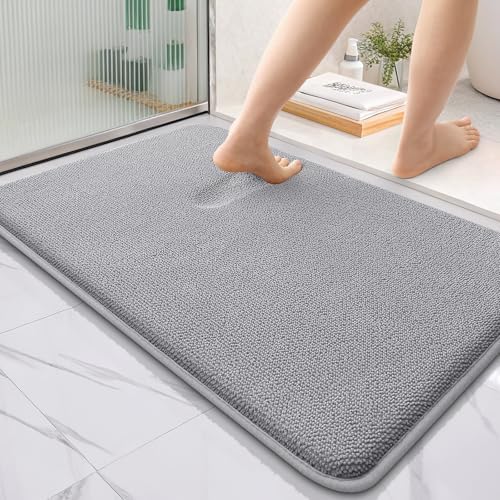 OLANLY Thick Memory Foam Bathroom Rugs 35x24, Soft Absorbent Bath Mat, Grey