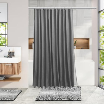 Clara Clark Bathroom Accessories Set - 27PC Bathroom Set with Adhesive Corner Shower Caddy Hanging, Bathroom Sets with Shower Curtain and Rugs, Ombre Grey Shower Curtain Set with Bathroom Trash Can