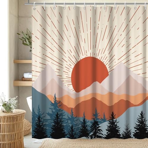 Boho Sunrise Shower Curtain with Hooks for Bathroom 72x78 Inch