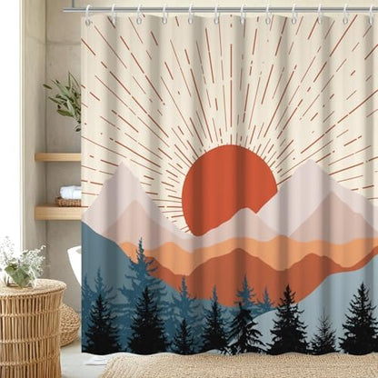 Boho Sunrise Shower Curtain with Hooks for Bathroom 72x78 Inch