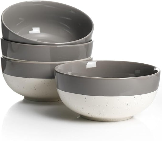 AISBUGUR Cereal Bowls Set of 4, 26oz Large Soup Bowls for Kitchen, Ceramic Bowls for Oatmeal, Salad, Pasta, Soup, Dessert, Serving Bowls Dishwasher & Microwave Safe, Grey