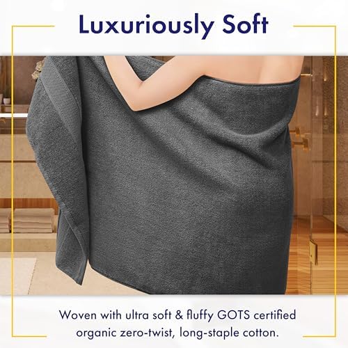 Alusa Home 100% Organic Luxury Bath Sheets - GOTS Certified - Extra Large 35x70 Inches (Pack of 2) Zero-Twist, Long-Staple Cotton Bath Sheet Set (Granite Grey)