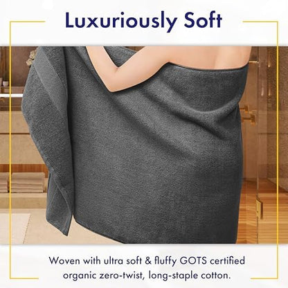 Alusa Home 100% Organic Luxury Bath Sheets - GOTS Certified - Extra Large 35x70 Inches (Pack of 2) Zero-Twist, Long-Staple Cotton Bath Sheet Set (Granite Grey)