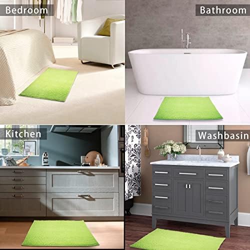 Chenille Bath Mat Microfiber Floor Mat Baby Bath Mat for Kids Washable Bathroom Dry Fast Water Absorbent Shower Mat Area Rugs (19.2" x 31.1", Green)