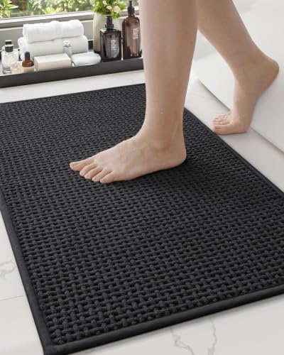 Color&Geometry 17"x29" Chenille Pile Bathroom Rugs Upgraded Denser,Black