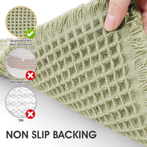 IM HOME Waffle Bath Mat Set 3 Piece Green,Woven Modern Bath Rug Mats, Absorbent Non Slip Bath Floor Mat, Soft Washable Boho Bath Rugs with Tassels for Bathroom, Bedroom, Kitchen, Tub