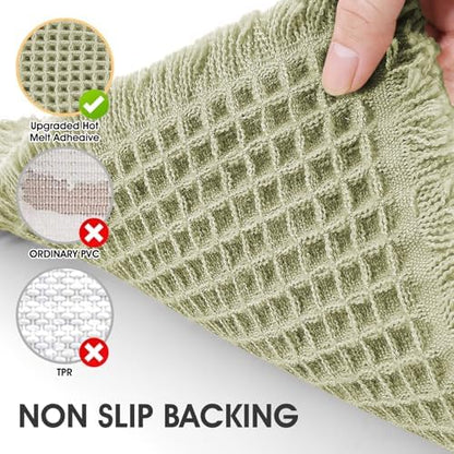 IM HOME Waffle Bath Mat Green 36"x24", Boho Woven Modern Bath Mat Rugs, Absorbent Non Slip Bathroom Rugs, Soft Washable Bath Rugs with Tassels for Bedroom, Kitchen, Shower, Tub