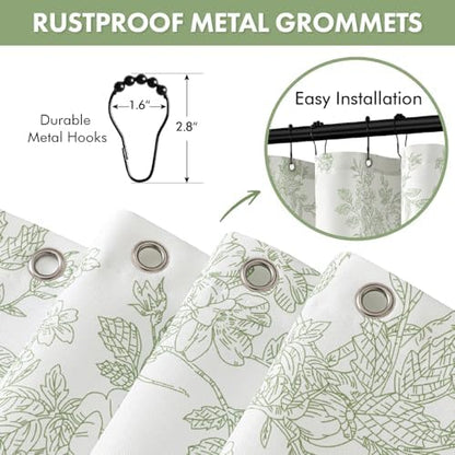 Spring Sage Green Floral Shower Curtain W72*L72 Inches Long