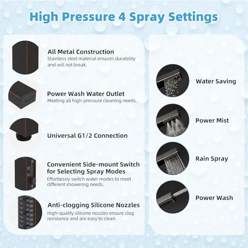 Hibbent All Metal CUPC Certified 8'' Rain Shower Head, Dual Shower Head Combo, High Pressure Handheld 4 Sprays Shower Wand, 16'' Adjustable Extension Arm, 71'' Hose, Shower Holder, Oil Rubbed Bronze