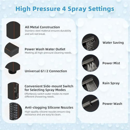 Hibbent All Metal CUPC Certified 8'' Rain Shower Head, Dual Shower Head Combo, High Pressure Handheld 4 Sprays Shower Wand, 16'' Adjustable Extension Arm, 71'' Hose, Shower Holder, Oil Rubbed Bronze
