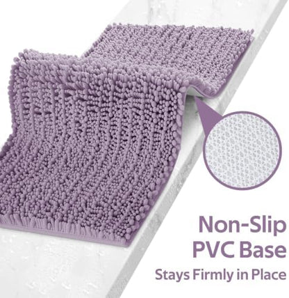 ACCUMTEK Upgrade Extra Large Lavender Bathroom Rug Set 3 Pieces Ultra Soft, Thick Absorbent Bath Mats, Non Slip Chenille Toilet Mat for Bathroom, Bedroom, Kitchen