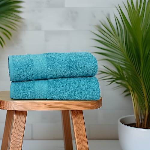 Large Bath Towels Set of 6 – 100% Cotton Terry – 24" x 50" – Quick Dry, Soft & Highly Absorbent – Teal Blue Towels for Bathroom, Gym, Spa, Pool & Daily Use