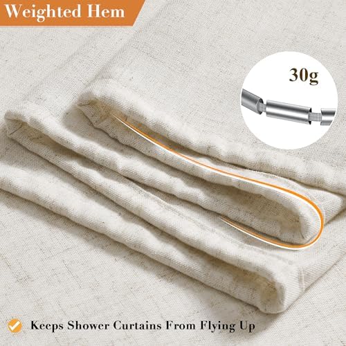 Nanspring Linen Shower Curtain for Bathroom 36x72 Inch 1 Panel Cream Beige