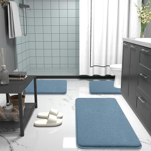 OLANLY Memory Foam Bathroom Toilet Rugs U-Shaped 24x20,Soft Mat, Airy Blue
