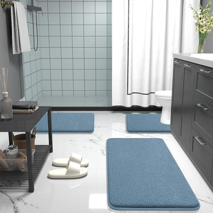 OLANLY Memory Foam Bathroom Toilet Rugs U-Shaped 24x20,Soft Mat, Airy Blue