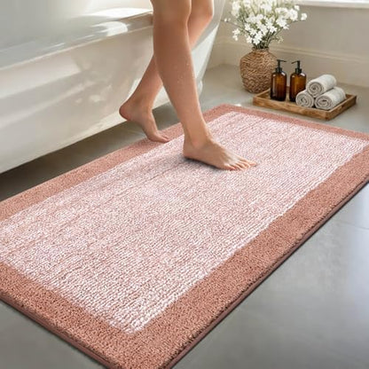 60x24 Long Bathroom Rugs Non Slip Washable, Soft Absorbent Bath Mat Pink