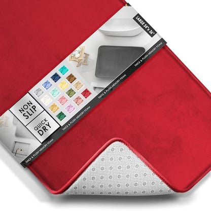 Clara Clark Bathroom Rugs, Velvet Memory Foam Bath Mat, Non-Slip Bath Rugs, Machine Wash, Dries Quickly, Ultra Soft Plush Bath Mats for Bathroom, 24 x 36, Red