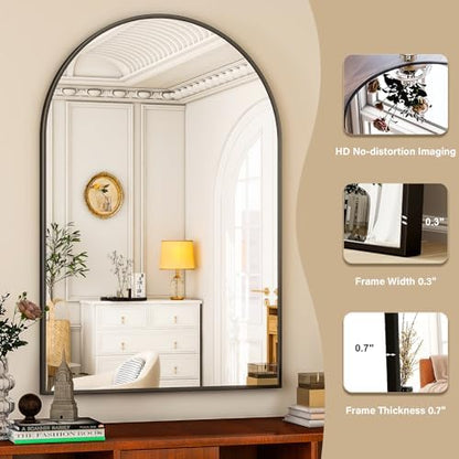 HARRITPURE 16"x24" Arched Bathroom Mirror - Black Wall Mounted Mirror - Black Arch Mirror - Aluminum Alloy Frame Bathroom Mirror Living Room, Bedroom, Bathroom and Entryway