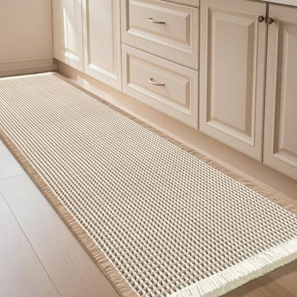 IM HOME Waffle Bath Mat Brown & Cream 5'x2', Boho Woven Modern Bath Mat Rugs, Absorbent Non Slip Bathroom Rugs, Soft Washable Bath Rugs with Tassels for Bathroom, Bedroom, Kitchen, Shower, Tub