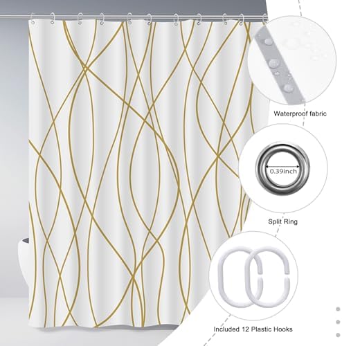 Striped Shower Curtain for Bathroom, Gold Light Brown White, 72x72