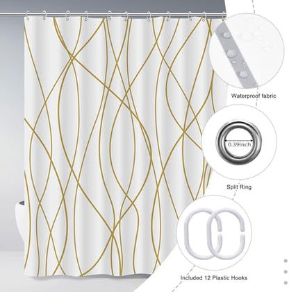 Striped Shower Curtain for Bathroom, Gold Light Brown White, 72x72