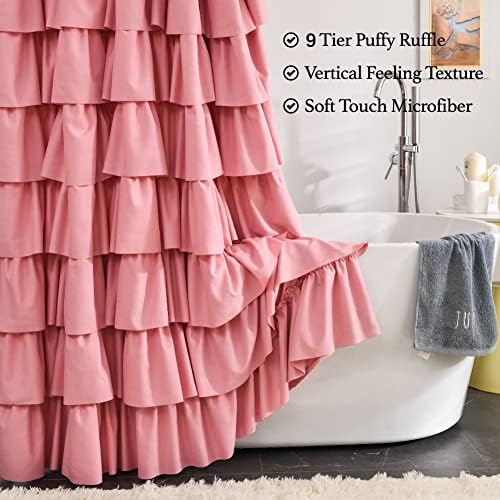 Pink Ruffle Shower Curtain for Bathroom, 72x72 inch, Ruffled Layered Fabric