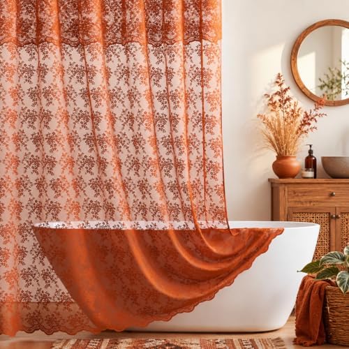 TUDECO Burnt Orange Shower Curtain with Attached Valance, 72 x72 Inch