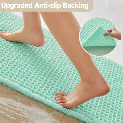 TYUU Waffle Runner Rug Bathroom, Long Boho Bath Mat, 72x24 Aqua Blue