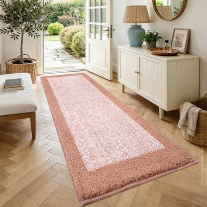 70x24 Long Bathroom Rugs Non Slip Washable, Soft Absorbent Bath Mat Pink