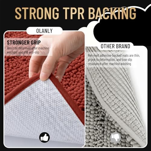OLANLY Bathroom Runner Rugs 44x24, Chenille Bath Rugs, Rustic Terracotta