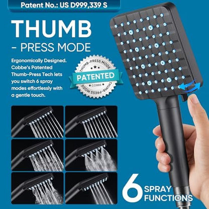 Cobbe Filtered Shower Head with Handheld, High Pressure 6 Spray Mode Showerhead with Filters, Water Softener Filters Beads for Hard Water - Remove Chlorine - Reduces Dry Itchy Skin, Matte Black
