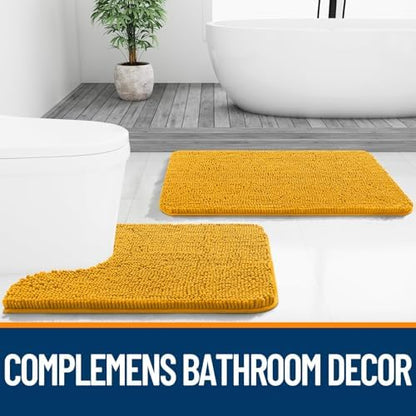 OLANLY Chenille Bathroom Rugs Sets 2 Piece, 36"x24"+24"x20", Golden Yellow