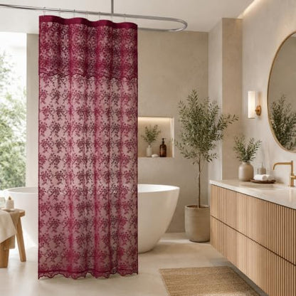 YJ YANJUN Burgundy Lace Stall Shower Curtain 36 x 72 Inch, Vintage Floral