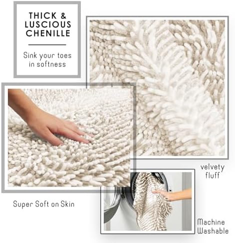 Hearth & Harbor Bathroom Rugs, Chenille Bath Mat - Machine Washable Bath Mats for Bathroom Non-Slip Backing Rubber, Quick Dry Bathroom Mat, 17 x 24 - Ombre Beige
