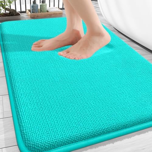 OLANLY Thick Memory Foam Bathroom Rugs 30x20, Soft Absorbent Bath Mat, Teal