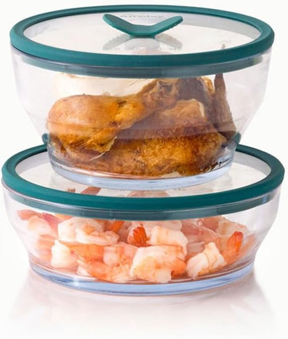 Anyday 4-Piece Large Glass Food Storage with Glass Lids | Plastic-Free Meal Prep & Microwave Cookware | Stackable Airtight Storage Container with Vented Lid for Microwave-Safe Reheating