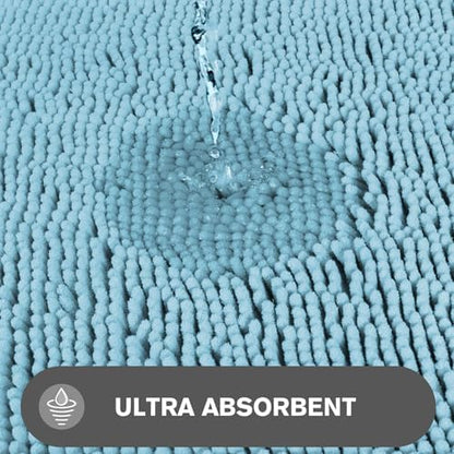 Bathroom Rugs 30 x 50 Inch – Extra Large Bath Mat | Absorbent and Washable Thick Chenille Bath Rugs Non-Slip Runner Rug for Bathroom, Shower, Tub(Light Blue)
