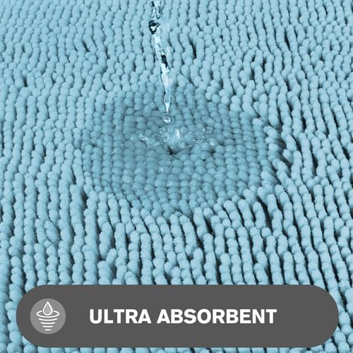 Light Blue Bathroom Rugs Sets 2 Piece – Absorbent and Washable Bath Mat, Non-Slip, Thick Soft Chenille Bath Rugs for Bathroom, Kitchen, Shower, Sink - 17" x 24"+20" x 32"