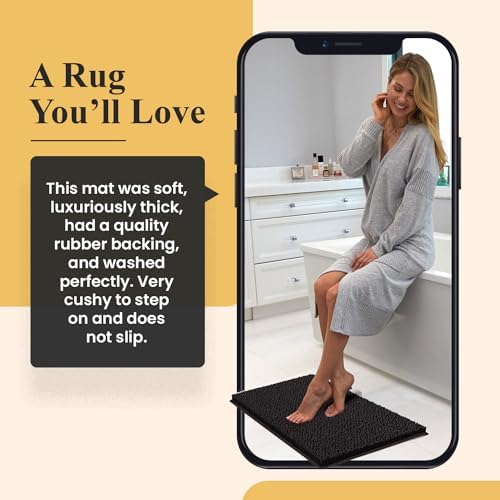 MAYSHINE Plush Shaggy Chenille Bath Mat | Extra Soft, Super Absorbent, Non-Slip Bathroom Rug | Fluffy Microfiber, Area Rug Sets for Bathroom Floor, Kitchen, Living Room | 24"x17" | Shale Grey